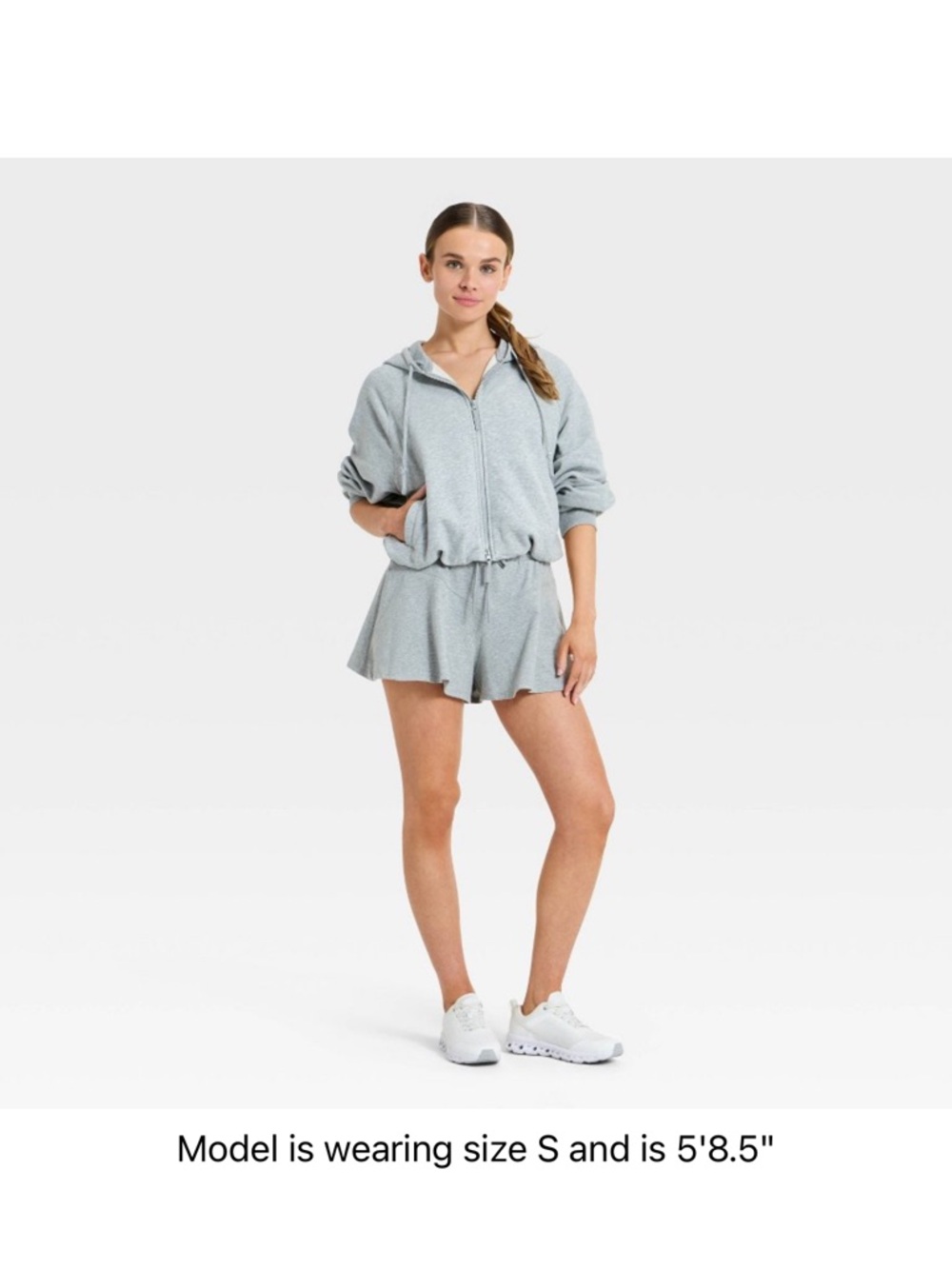 Sold Out. New W/ Tag JoyLab Light Heather Gray Zip Hoodie & Drawstring Short set
